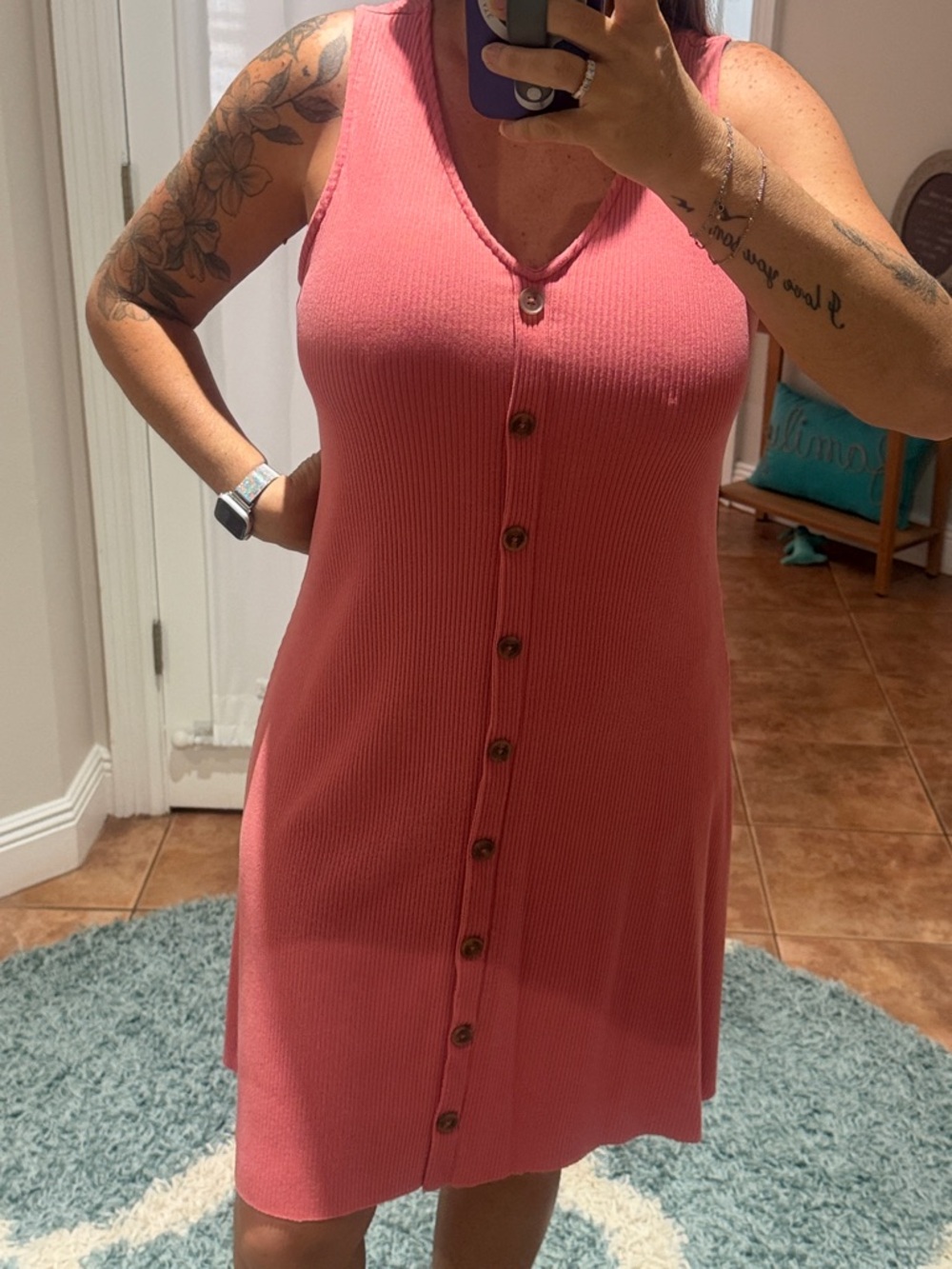 Old Navy Sleeveless Button-Front Midi Dress in Coral